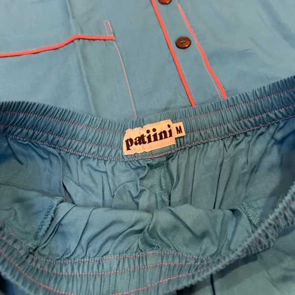 NWT Patiini Blue/Pink Pajama Set Shirt/Shorts with Matching Eye Mask Women’s M - Picture 7 of 7